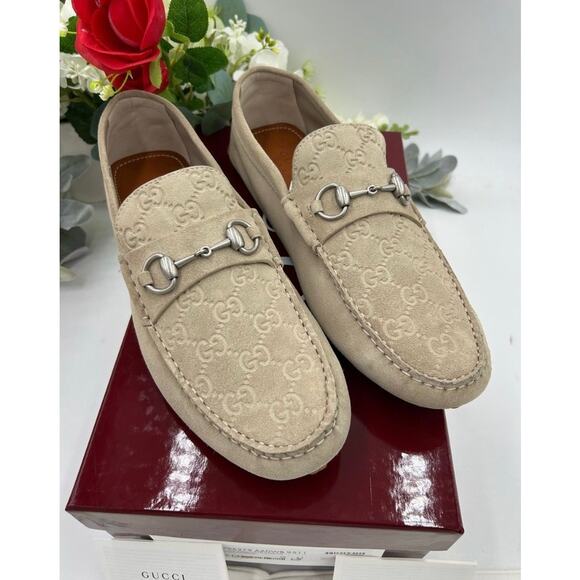 Men\'s Gucci, GG embossed suede driver loafers size 11 fits 11.5 US made in Italy main image 5